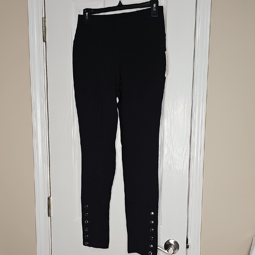 Hippie Rose Chic Black Skinny Women's Pants with Button Detail